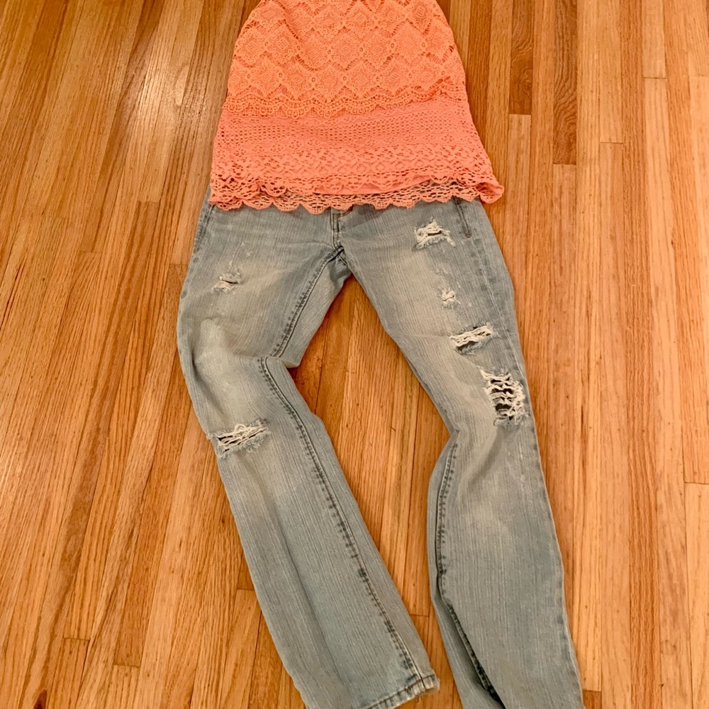 Ladekh tank halter top straps—apricot cotton lace - Picture 2 of 11